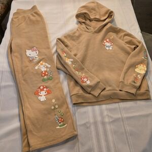 Forever 21 Sanrio Hello Kitty Girls Mushroom Tan Hoodie And Sweatpants Set 13/14